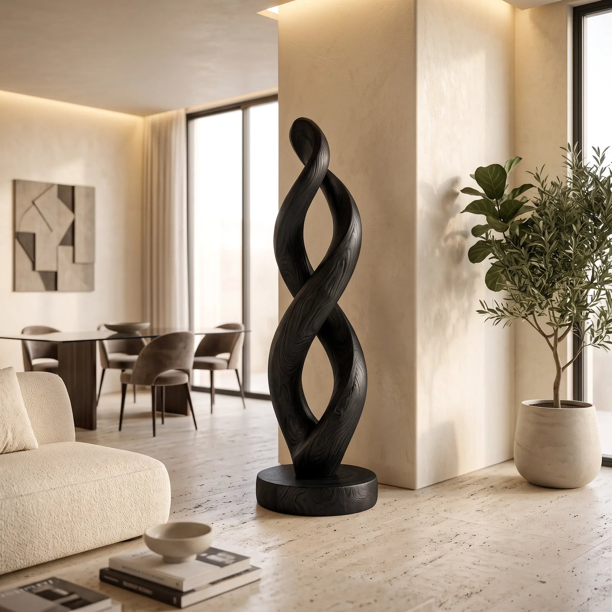 Modern Organic Twisted Wood Sculpture For Outdoor Garden Decor