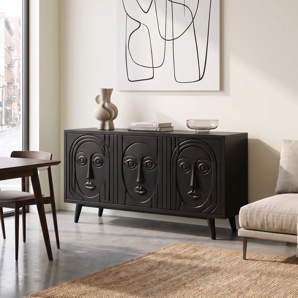 Serene Sideboard Dining Room Sideboard Cabinet Modern Sideboard Triple Face Carving For Dining Room