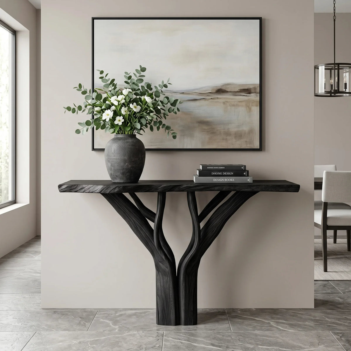 Organic Sculptural Console Table With Pedestal Base For Entryway