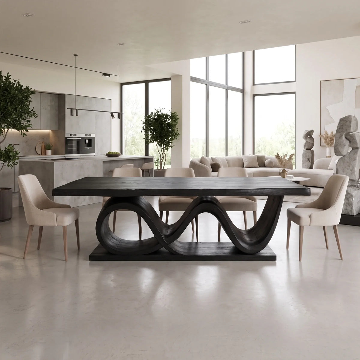 Inviting Dining Table Wooden Dining Table Rectangle Dining Table Wave Base For Dining Room