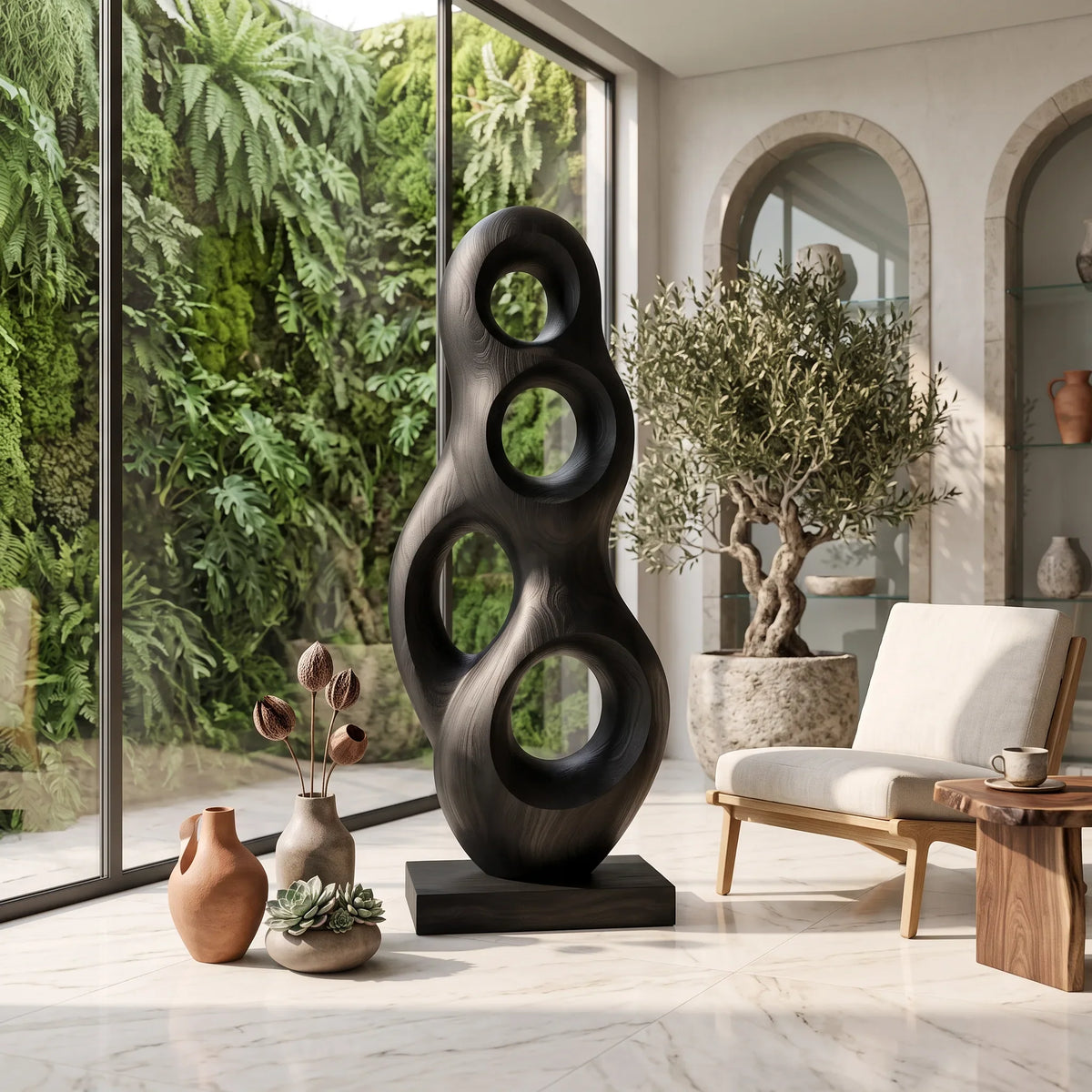 Organic Wooden Sculpture For Modern Penthouse Balcony Decor