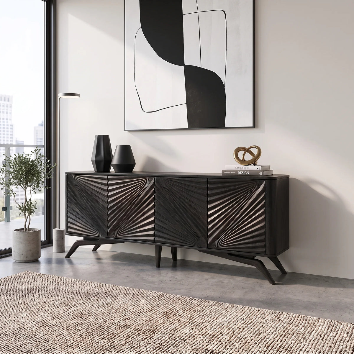 Elegant Sideboard Cabinet Dining Sideboard Buffet Cabinet Radiating Carved Doors For Dining Room