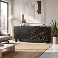Serene Sideboard Cabinet Modern Sideboard Buffet Cabinet Monstera Carving For Living Room