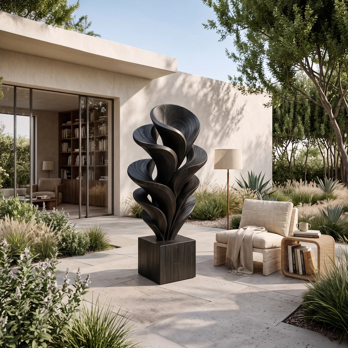 Mid Century Botanical Wood Sculpture For Modern Home Decor