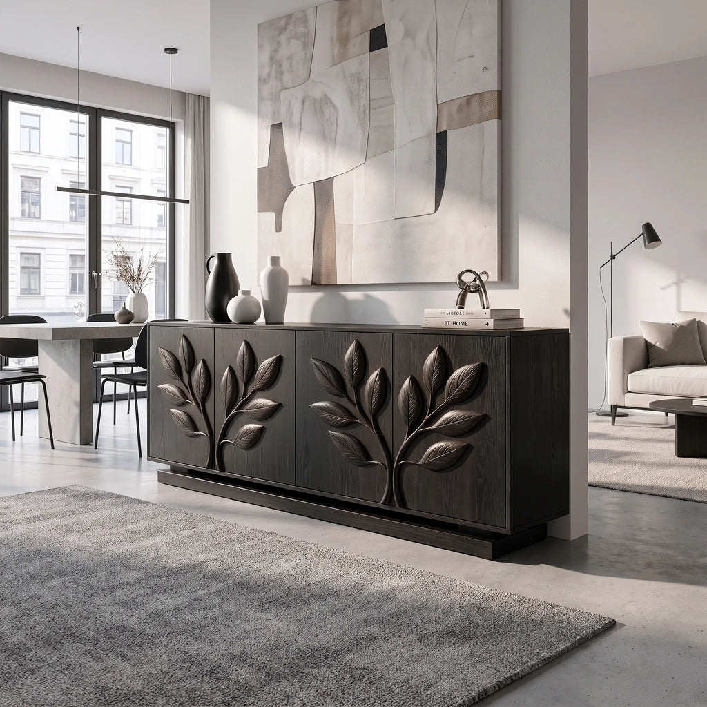 Elegant Sideboard Cabinet Dining Sideboard Buffet Cabinet Botanical Carving For Dining Room