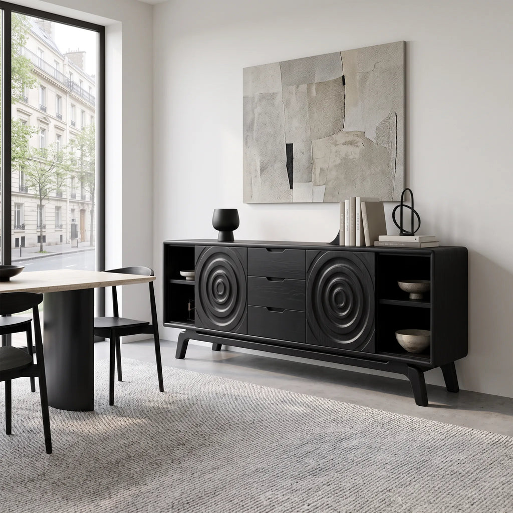 Modern Sideboard Storage Cabinet Dining Sideboard Buffet Cabinet Circle Carving For Living Room