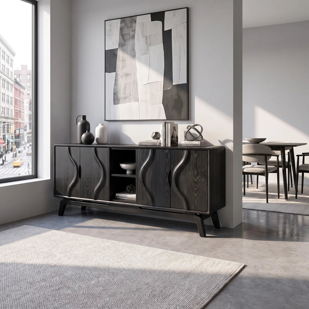 Organic Sideboard Storage Cabinet Modern Sideboard Buffet Cabinet Curved Doors For Living Room
