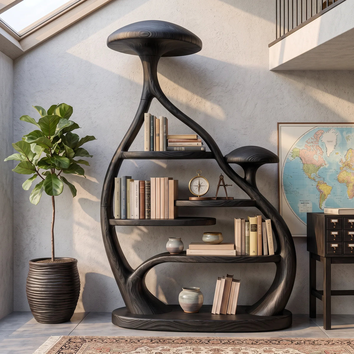 Rustic Organic Mushroom Bookcase Cozy Reading Nook