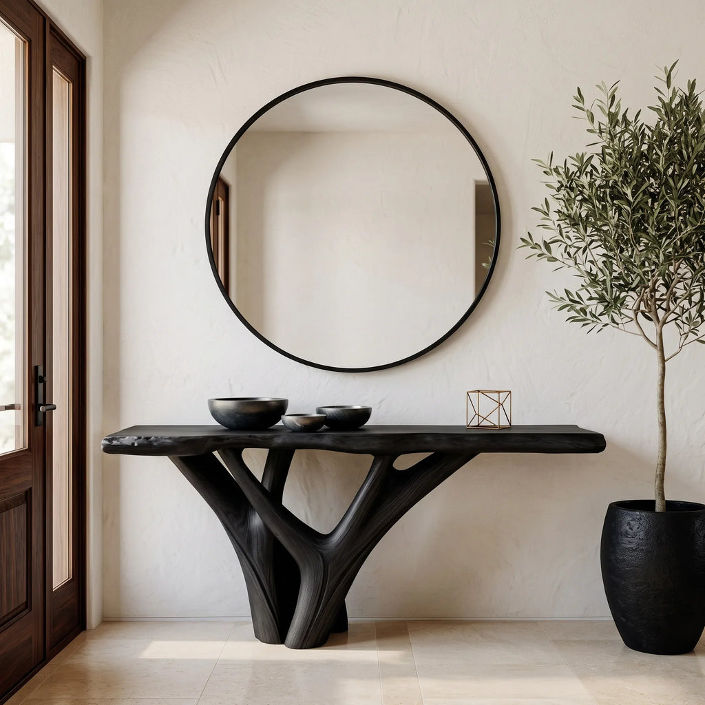 Live Edge Sculptural Console Table For Modern Entryway