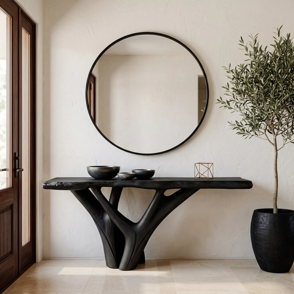 Live Edge Sculptural Console Table For Modern Entryway