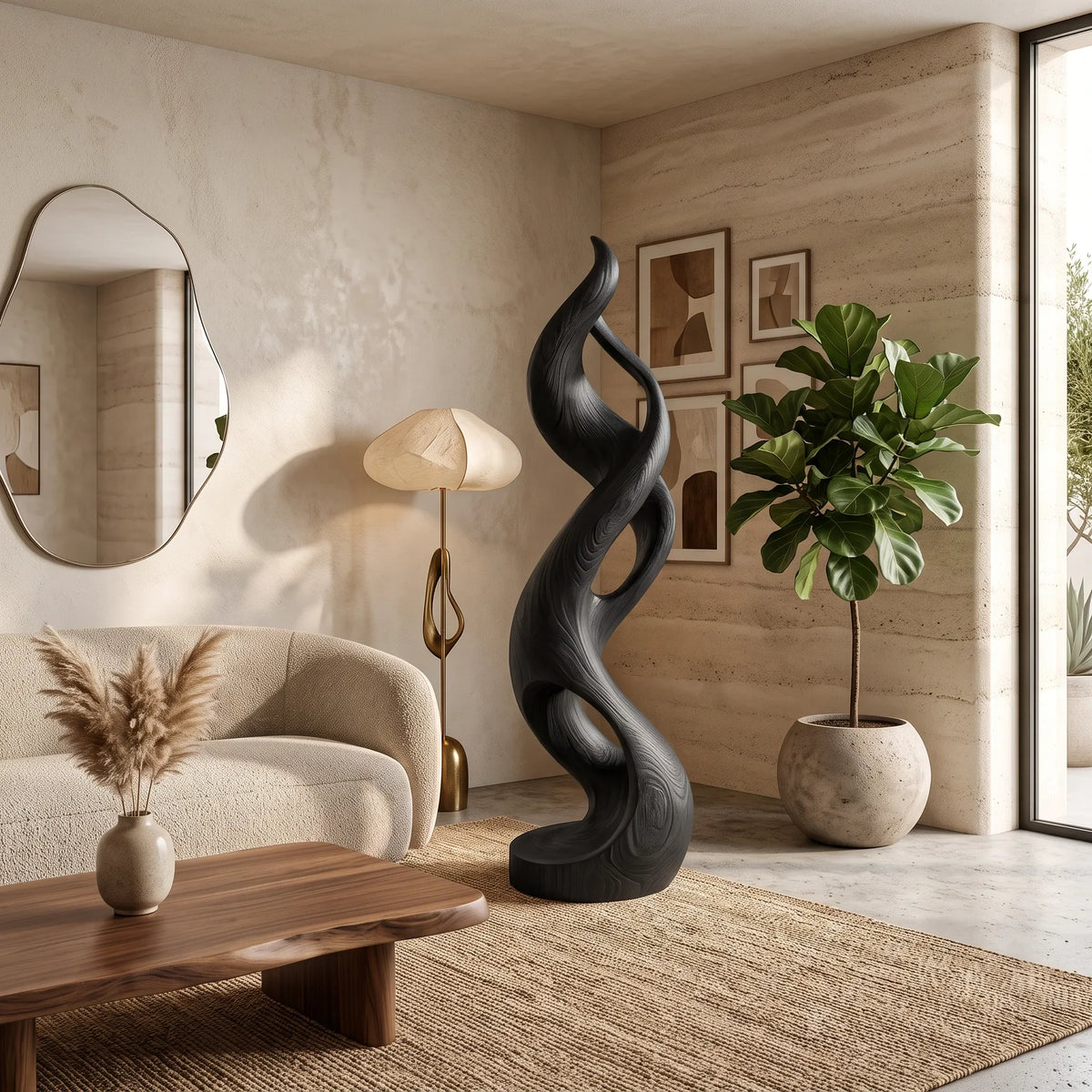 Coastal Abstract Wood Sculpture For Modern Outdoor Patio Decor
