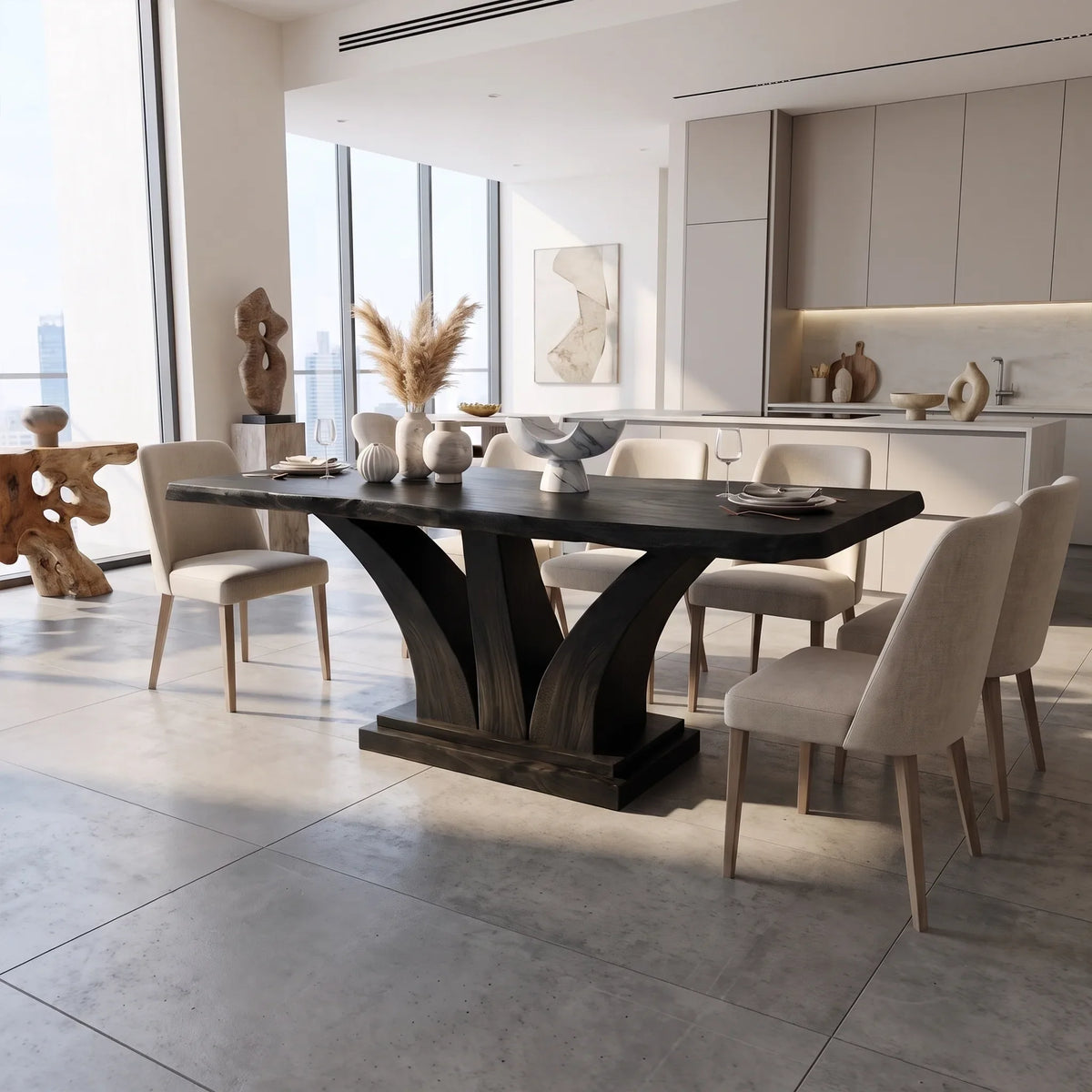Urban Dining Table Rectangle Dining Room Table Sculptural Pedestal For Apartment Dining Room