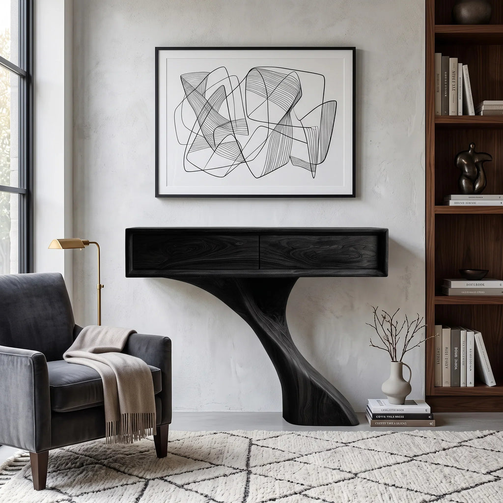 Modern Sculptural Console Table With Drawers For Entryway