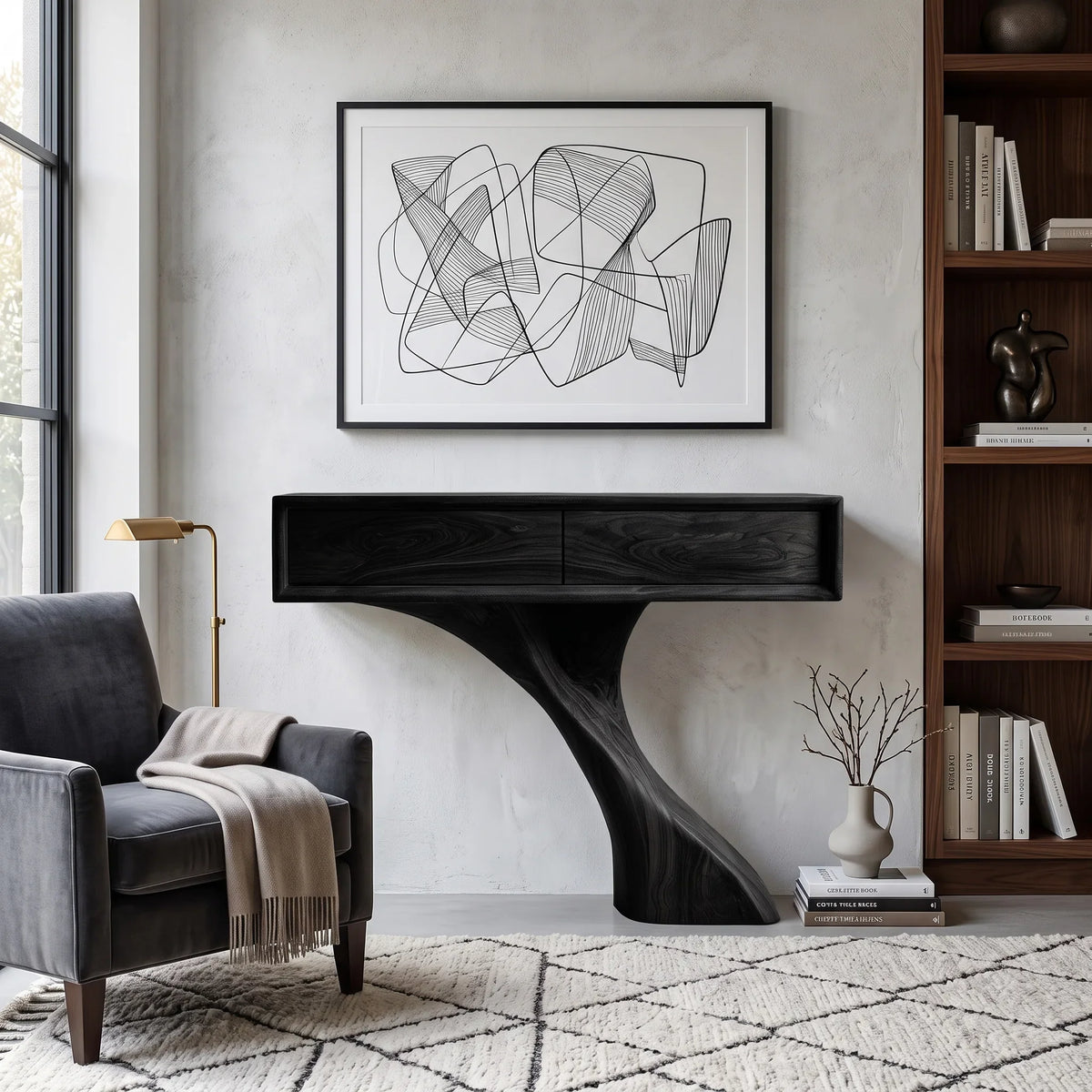 Modern Sculptural Console Table With Drawers For Entryway