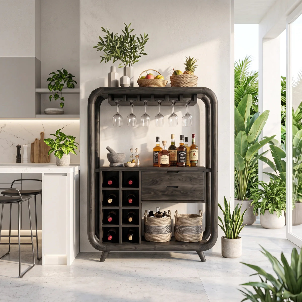Tropical Bar Cabinet With Wine Storage Resort Home