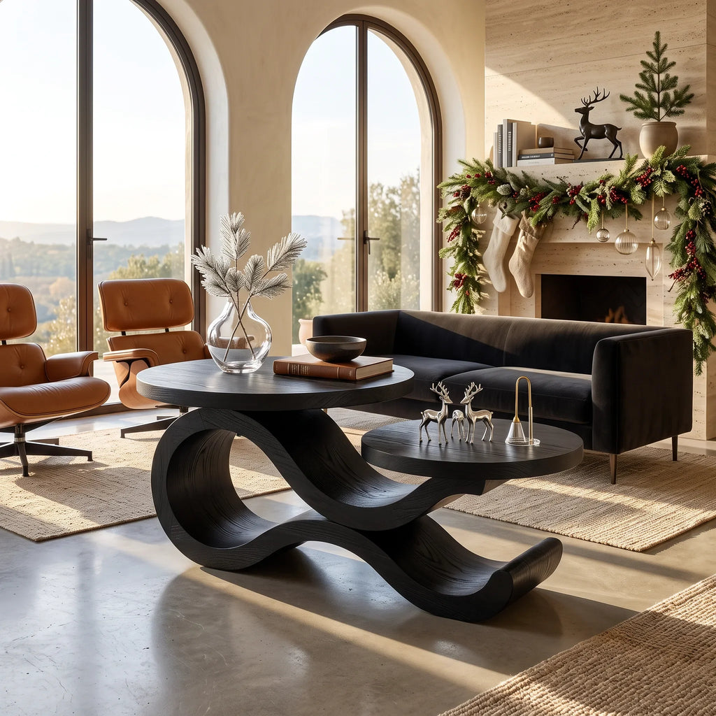 Handcrafted Xmas Round Coffee Table Mediterranean Living Room