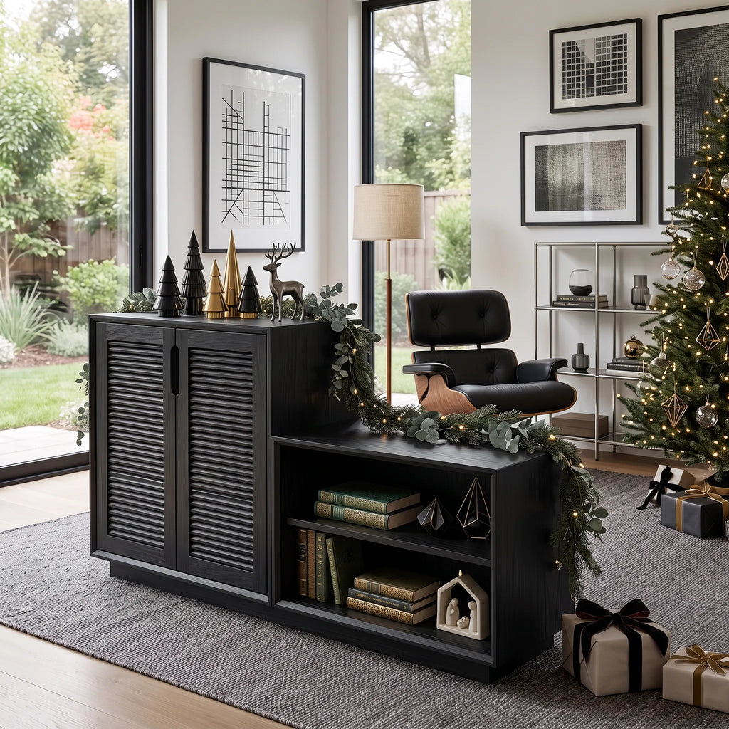 Modern Christmas Wooden Storage Cabinet Nutcracker Decor