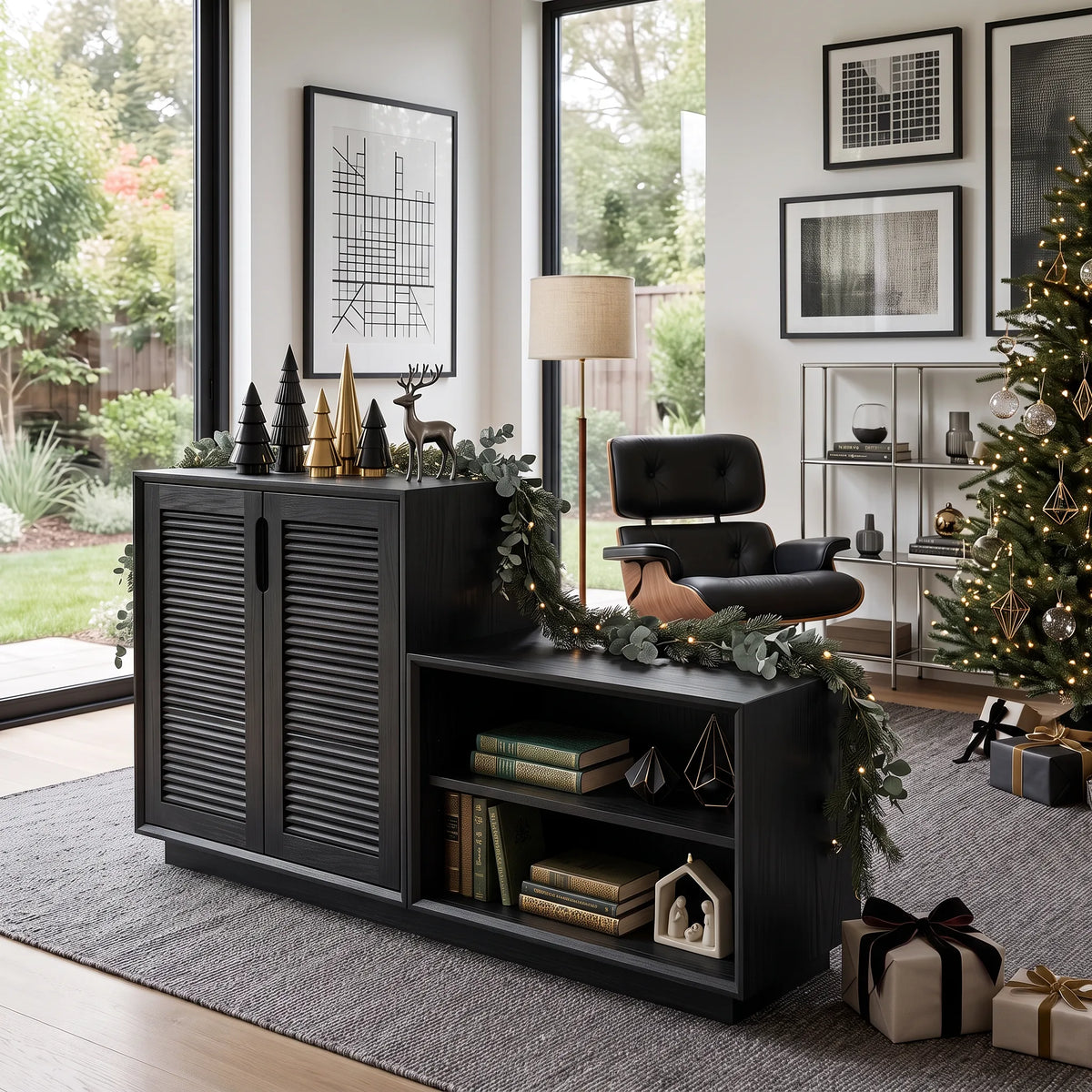 Modern Christmas Wooden Storage Cabinet Nutcracker Decor