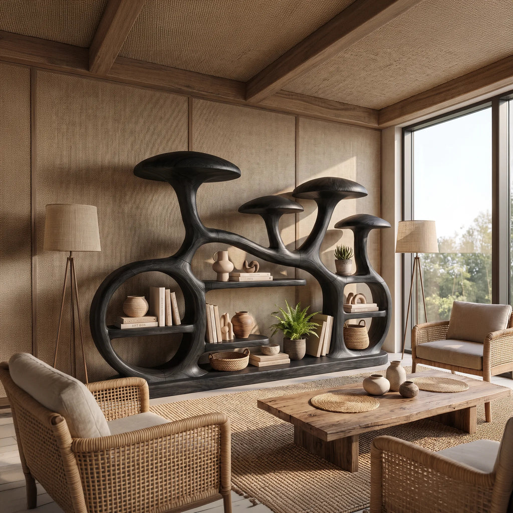 Organic Sculptural Mushroom Bookcase Modern Living Room