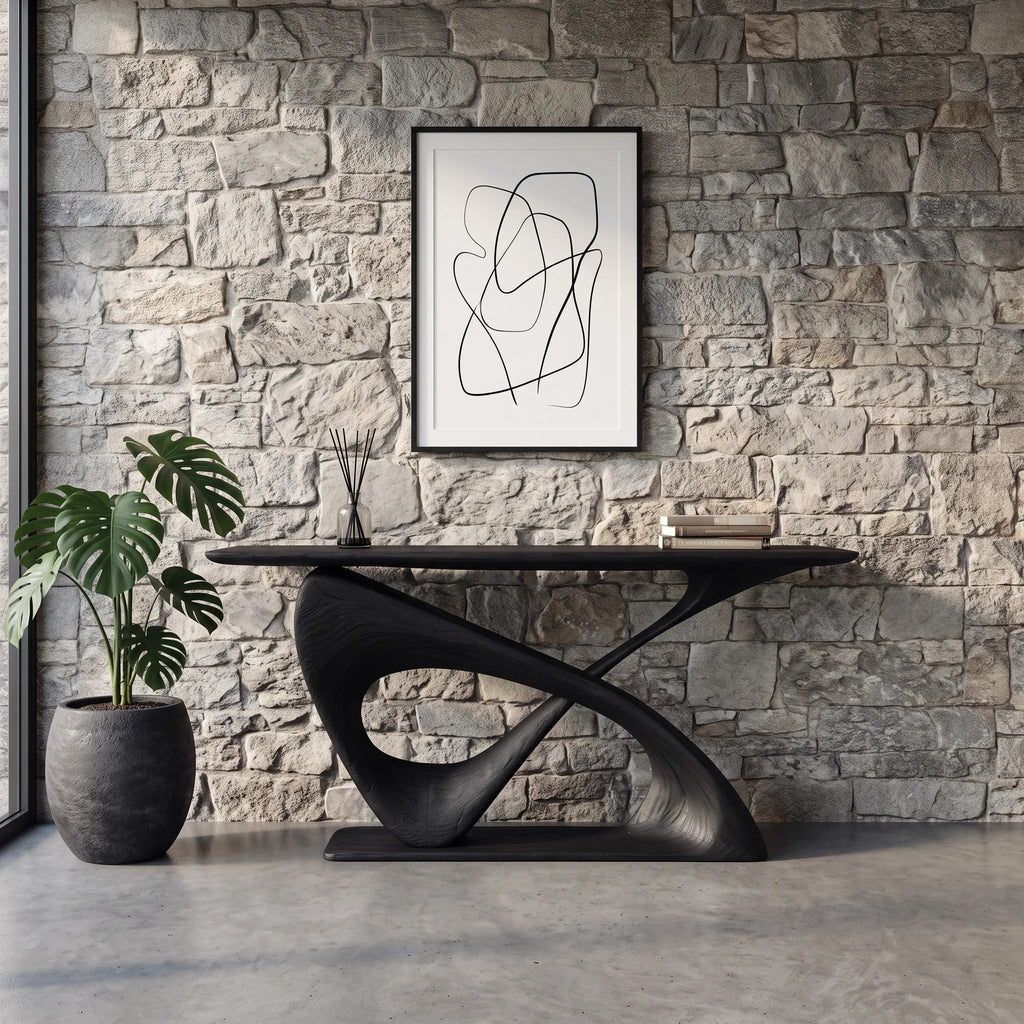 Modern Sculptural Console Table With Curved Base For Entryway