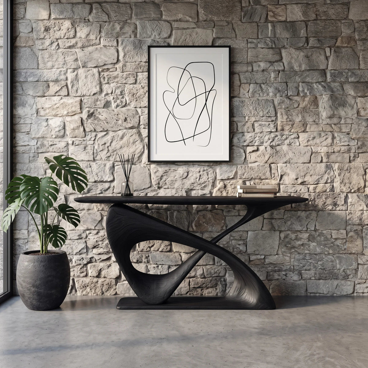 Modern Sculptural Console Table With Curved Base For Entryway