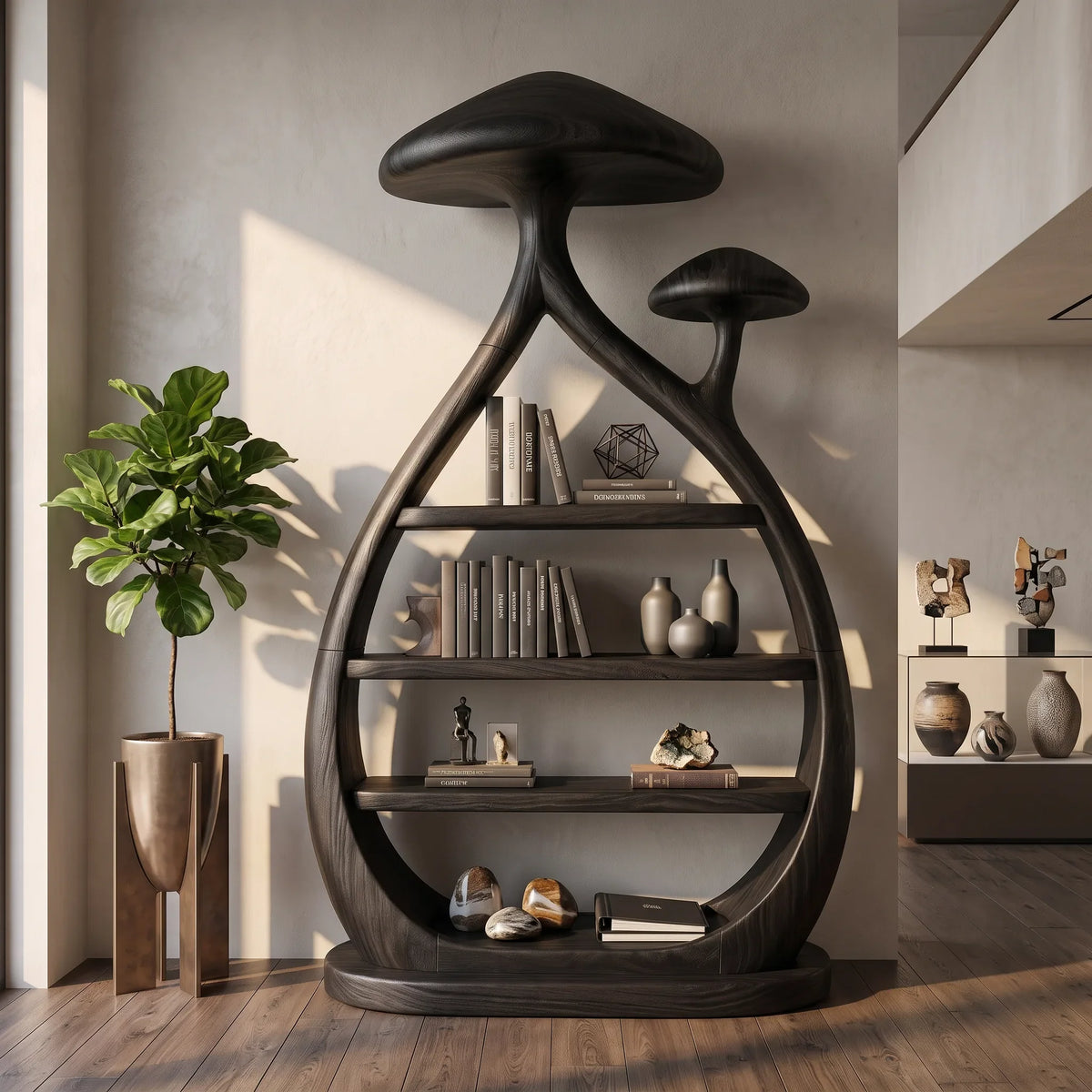 Modern Freestanding Mushroom Bookshelf Bright Living Room