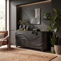 Handcrafted Wave Carved Sideboard Cabinet Living Room