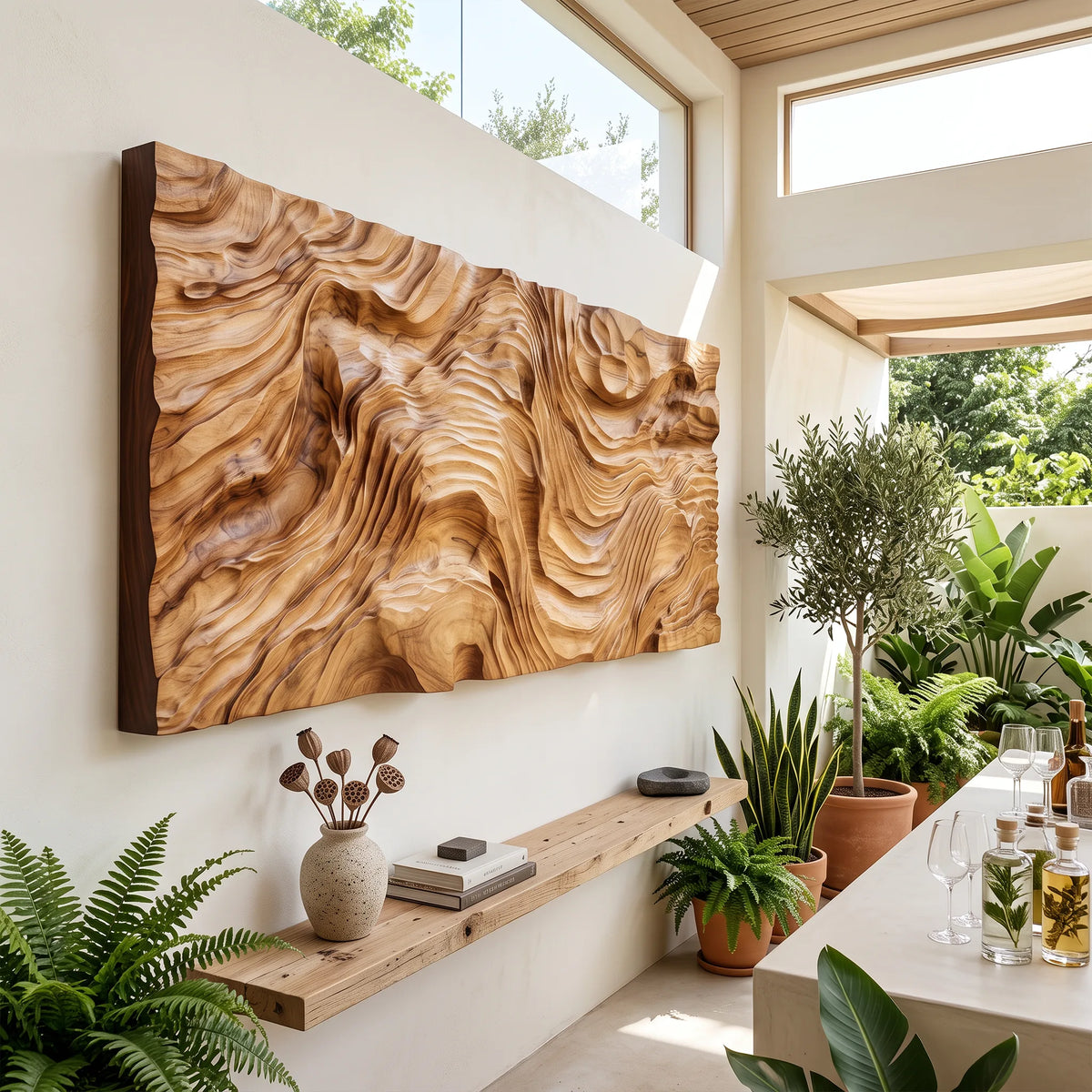 Organic Sculptural Wood Wall Art For Modern Foyer