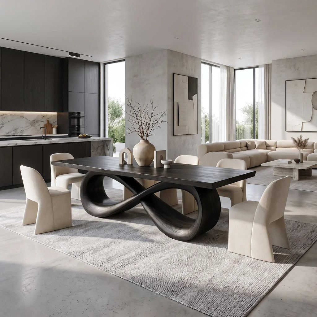 Serene Modern Dining Table Rectangle Dining Room Table Infinity Base For Dining Room