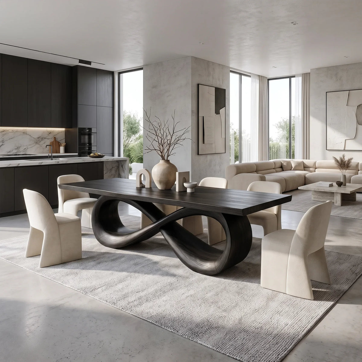 Serene Modern Dining Table Rectangle Dining Room Table Infinity Base For Dining Room