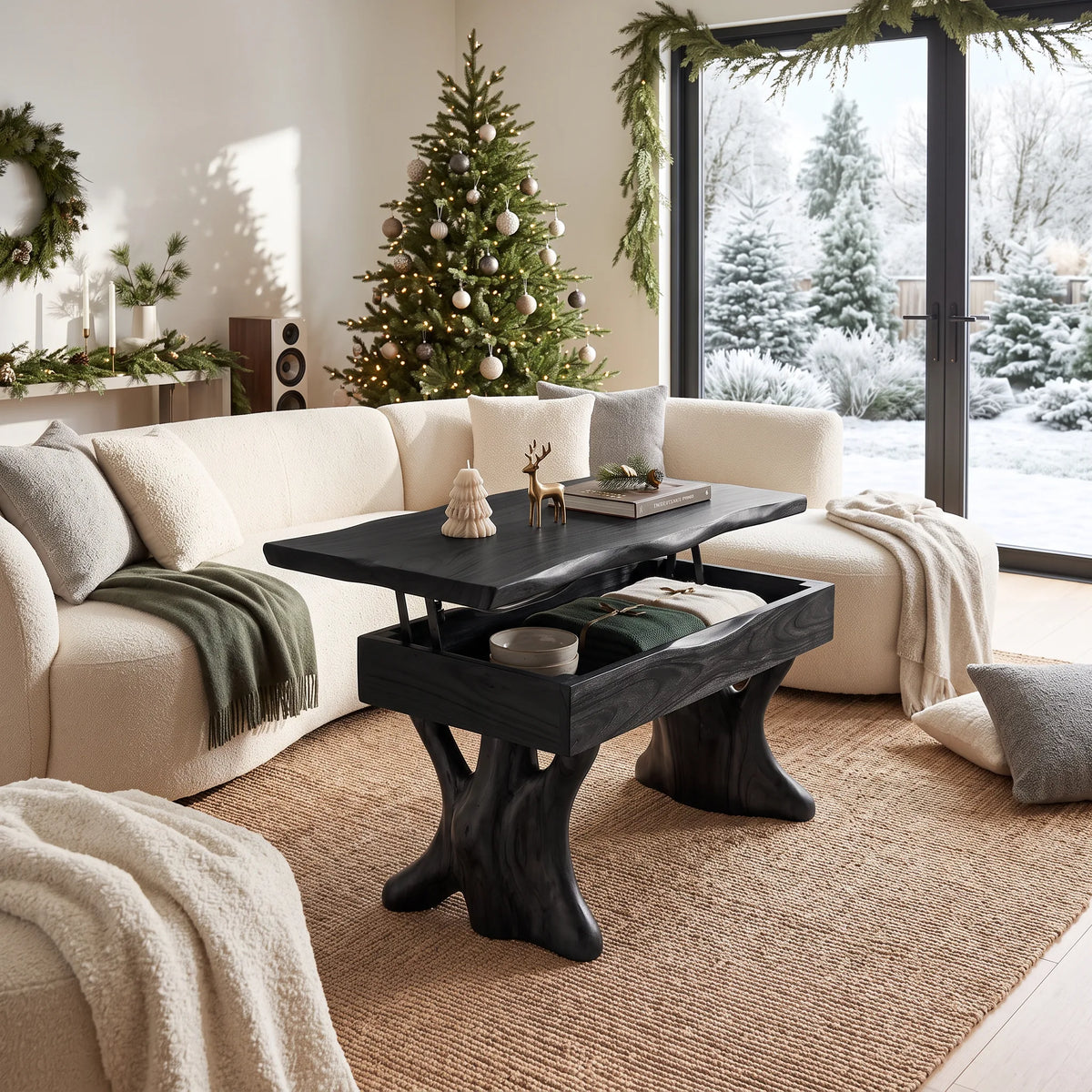 Rustic Christmas Lift Top Coffee Table Cozy Living Room
