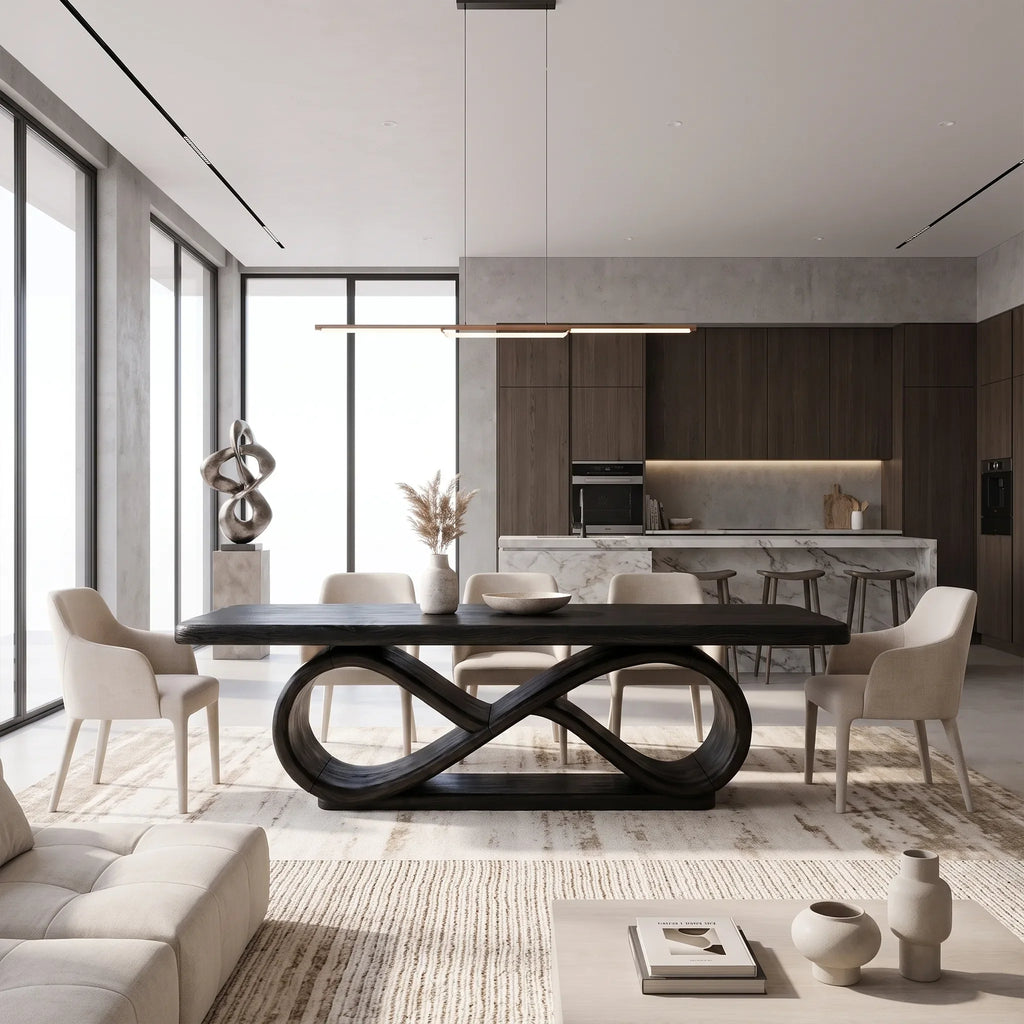 Serene Modern Dining Table Rectangle Dining Table Sculptural Base For Dining Room