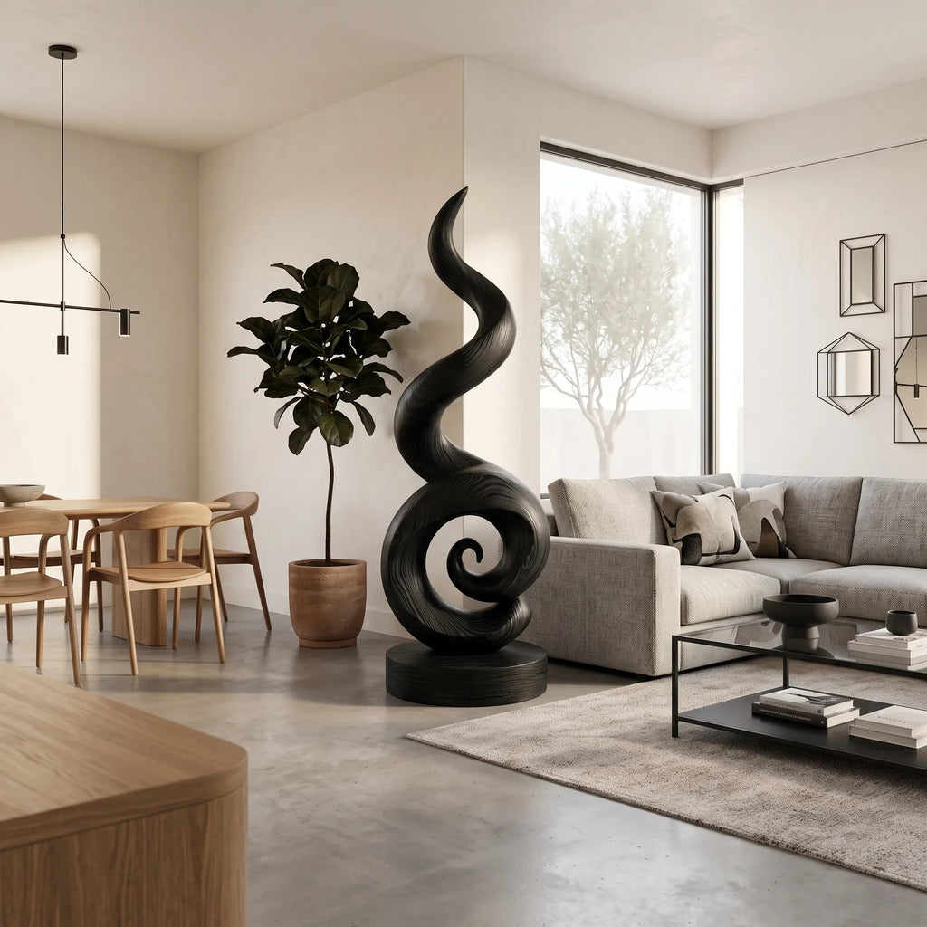 Coastal Spiral Wood Sculpture For Luxury Poolside Patio Decor
