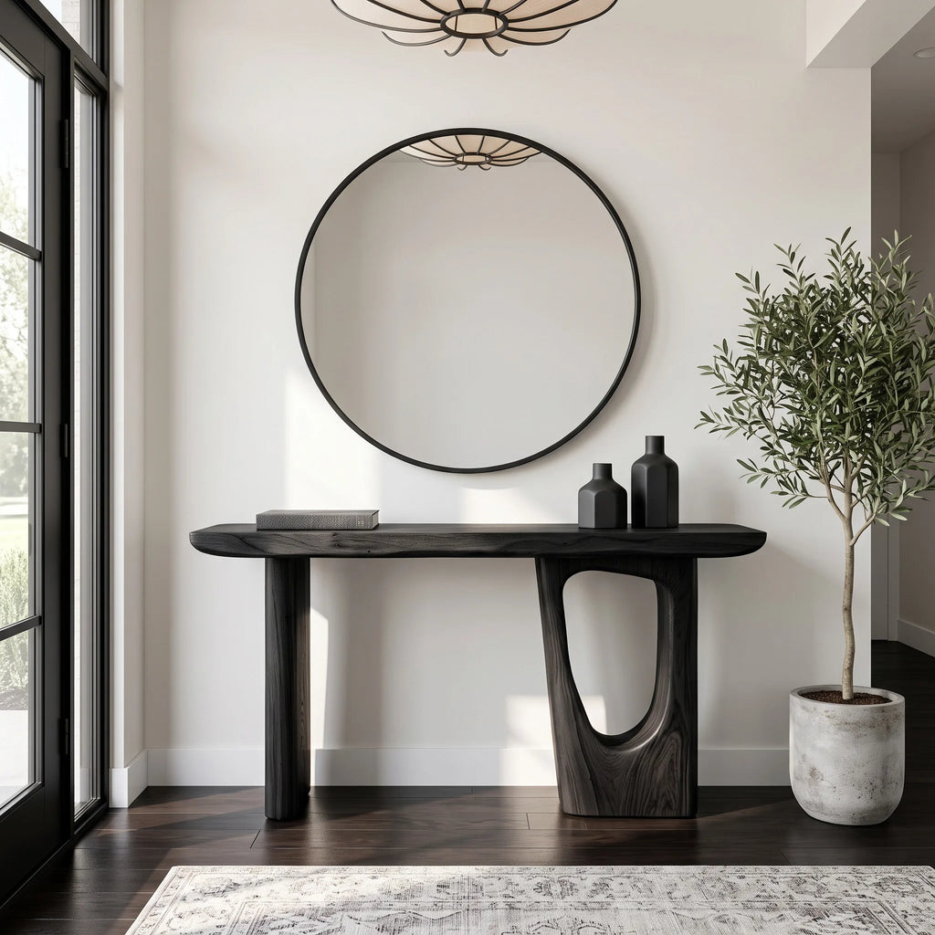 Contemporary Sculptural Console Table With Pedestal Legs For Entryway