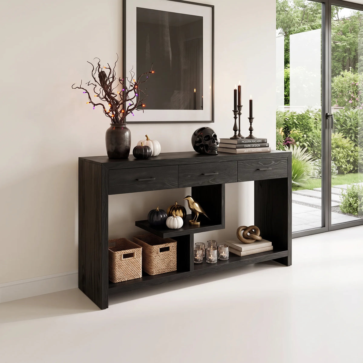 Rustic Skull Wood Console Table Luxury Bathroom