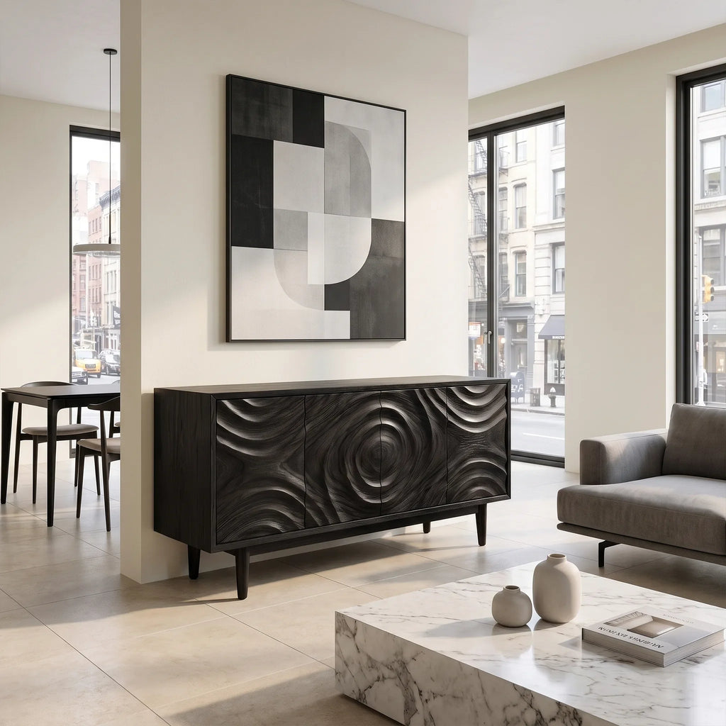 Warm Sideboard Dining Room Sideboard Cabinet Buffet Cabinet Circular Relief Doors For Dining Room