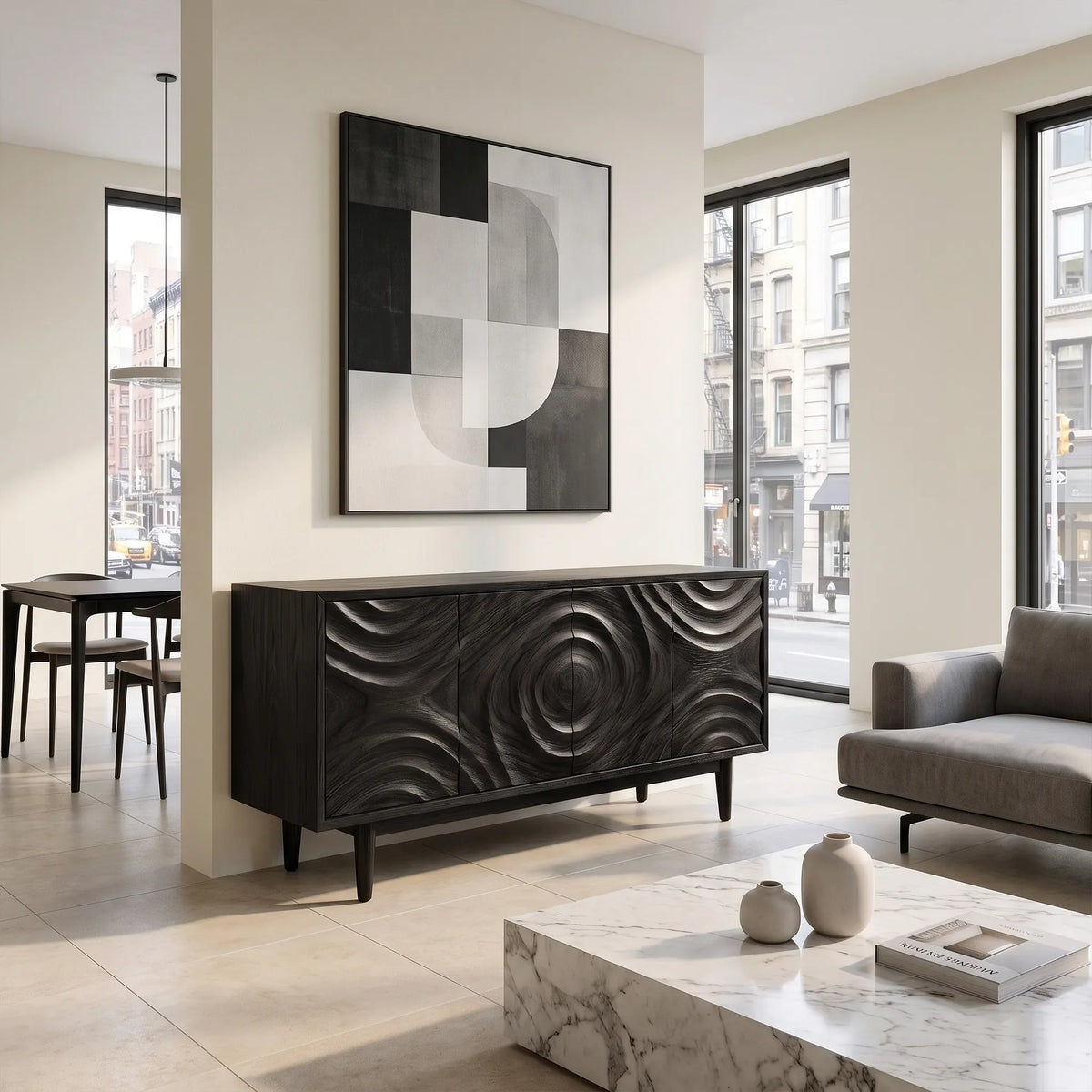 Warm Sideboard Dining Room Sideboard Cabinet Buffet Cabinet Circular Relief Doors For Dining Room