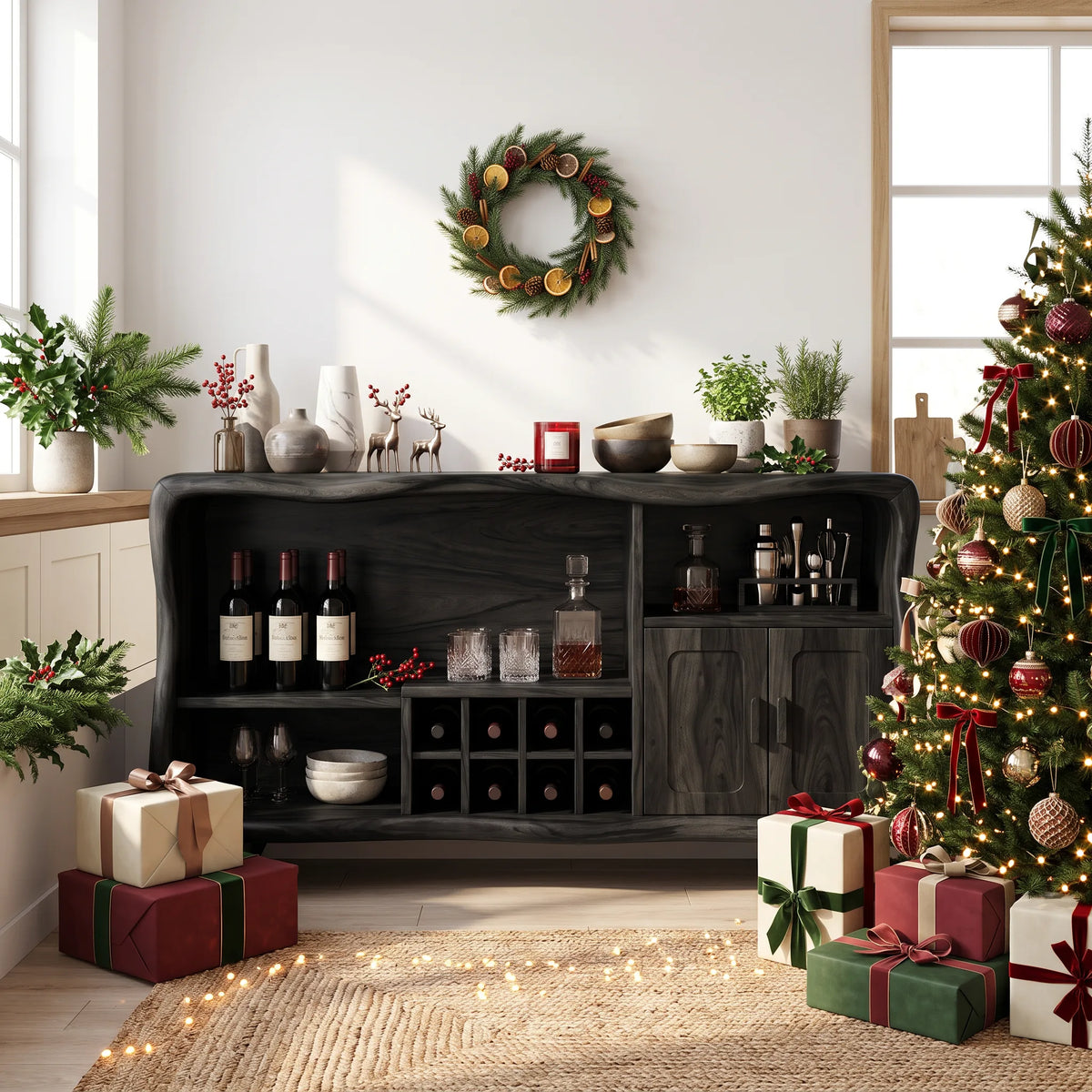 Organic Modern Christmas Bar Cabinet Living Room