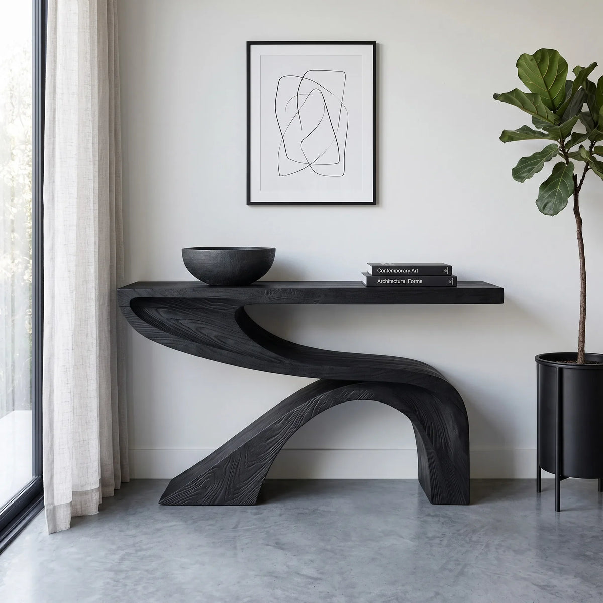 Organic Modern Curved Console Table For Contemporary Entryway