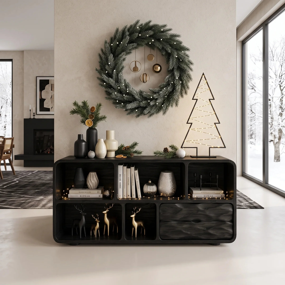 Mid Century Xmas Storage Console Table Living Room