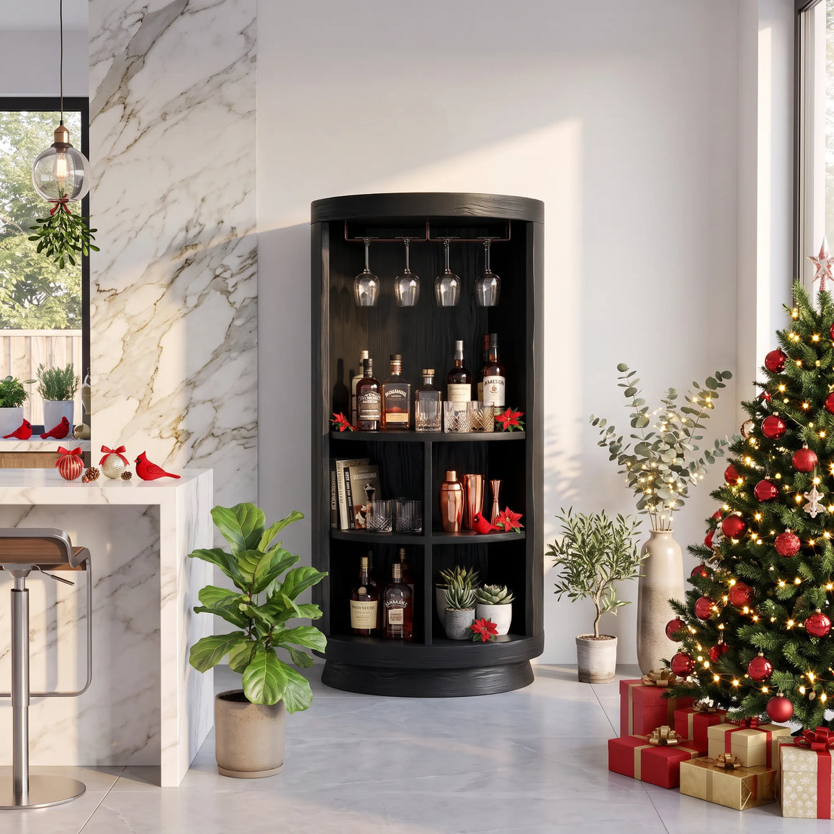 Mid Century Christmas Liquor Cabinet Living Room