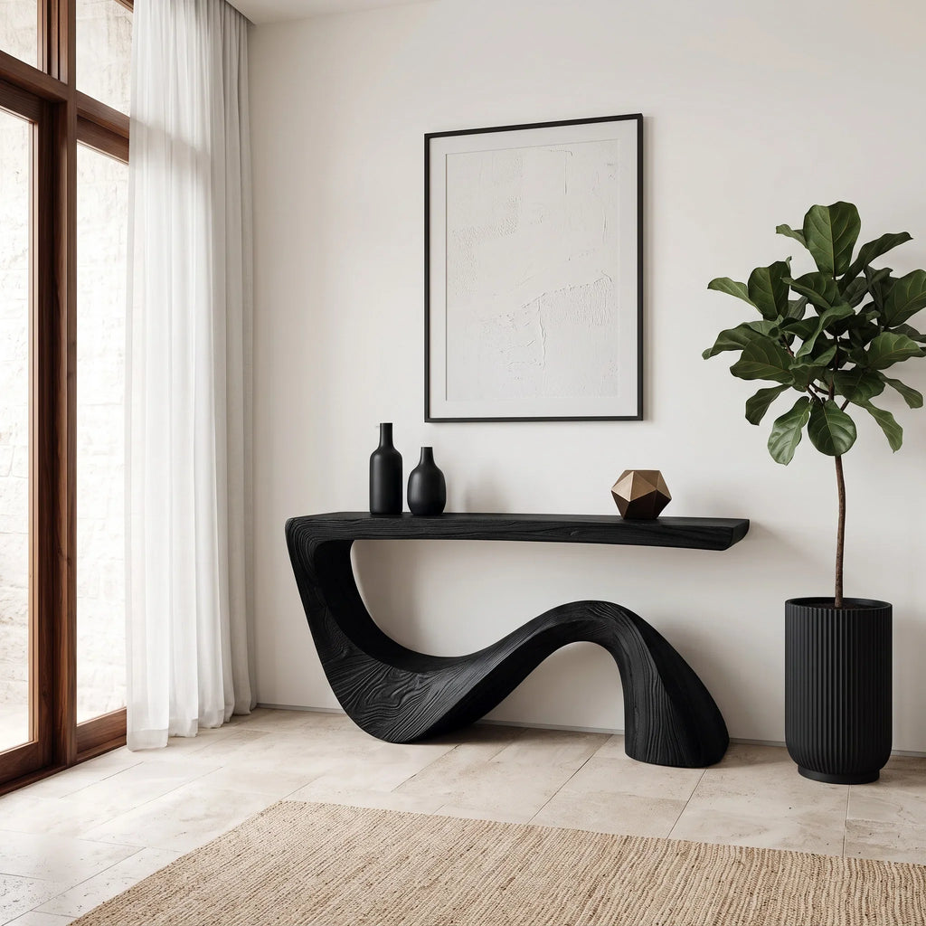 Modern Curved Sculptural Console Table For Contemporary Entryway