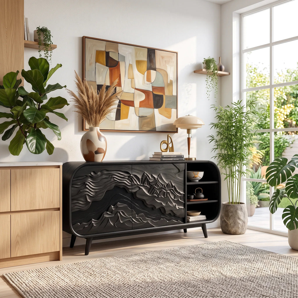Mid Century Carved Credenza Living Room