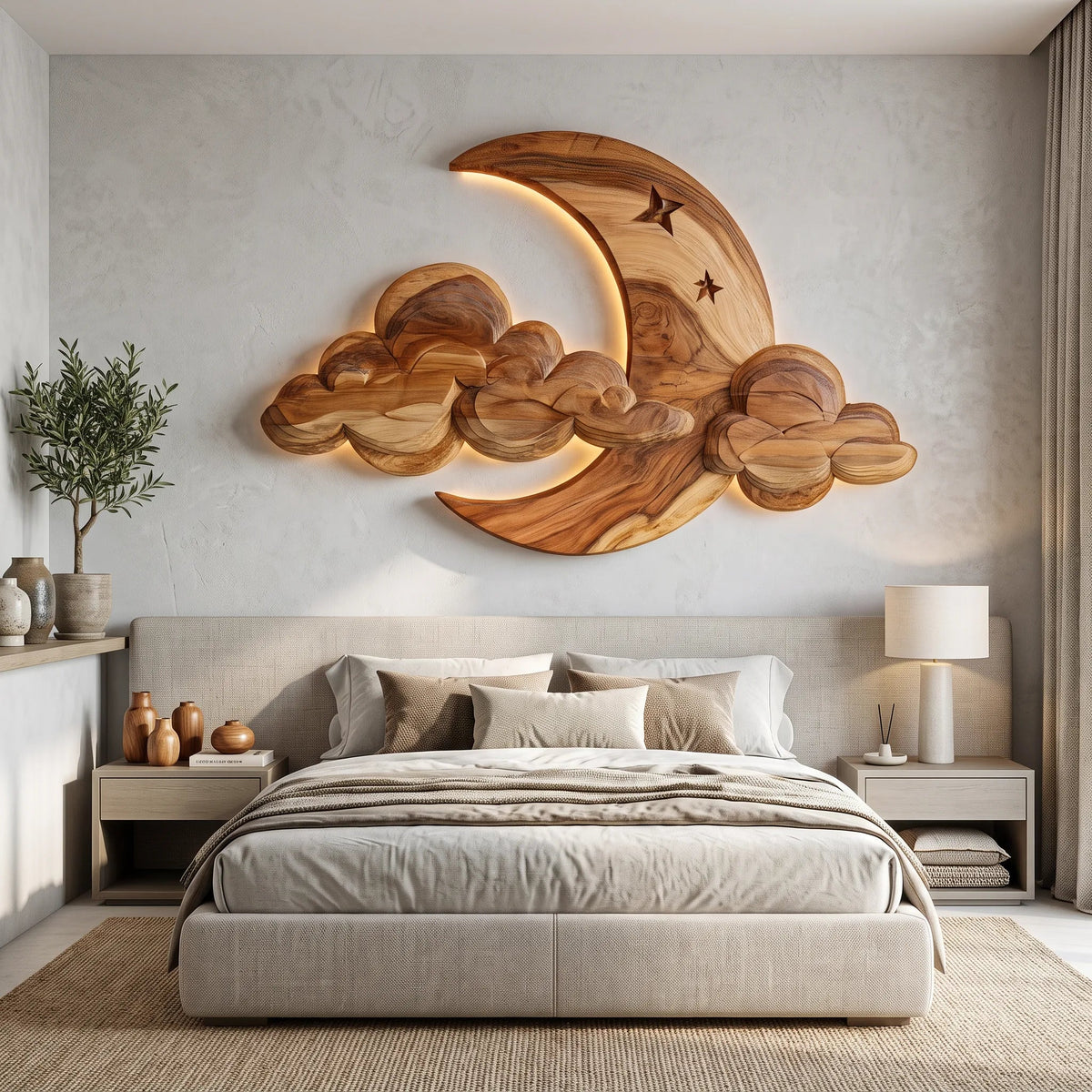 Japandi Carved Wood Wall Art For Dining Room