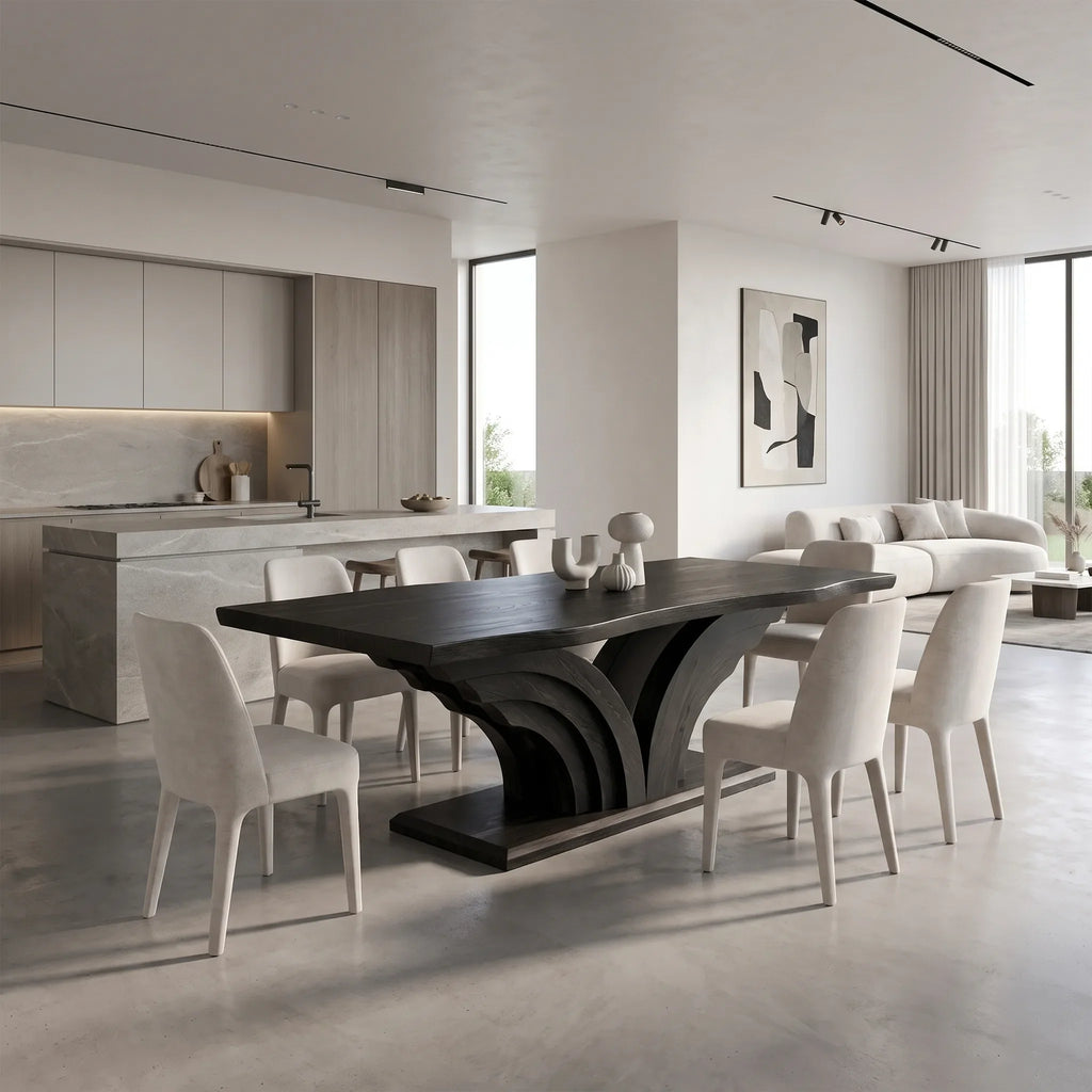 Refined Dining Table Rectangle Dining Table Wooden Dining Table Loop Base For Dining Room