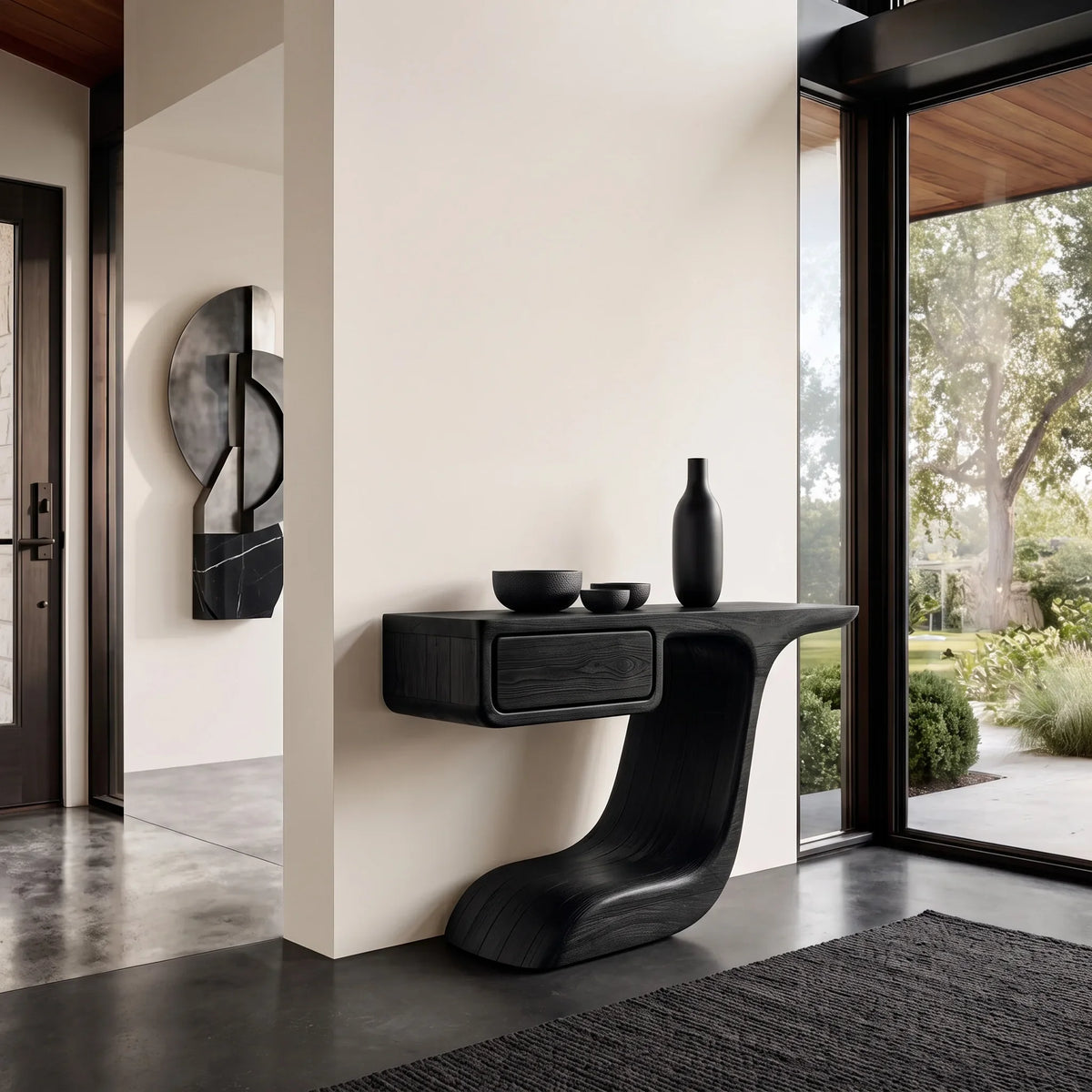 Modern Curved Console Table With Drawer For Entryway
