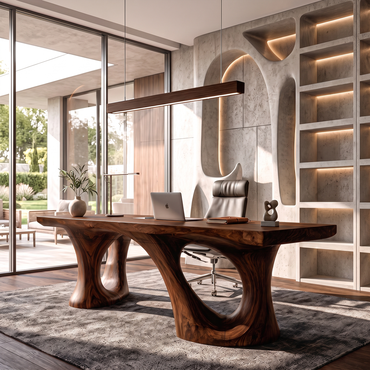 Transitional Halloween Desk With Statement Curved Base For Home Office