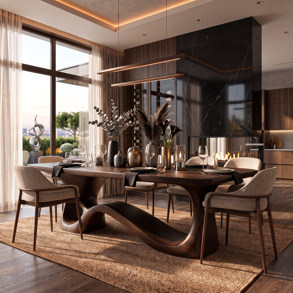 Rustic Halloween Dining Table With Flowing Natural Form Base For Dining Room