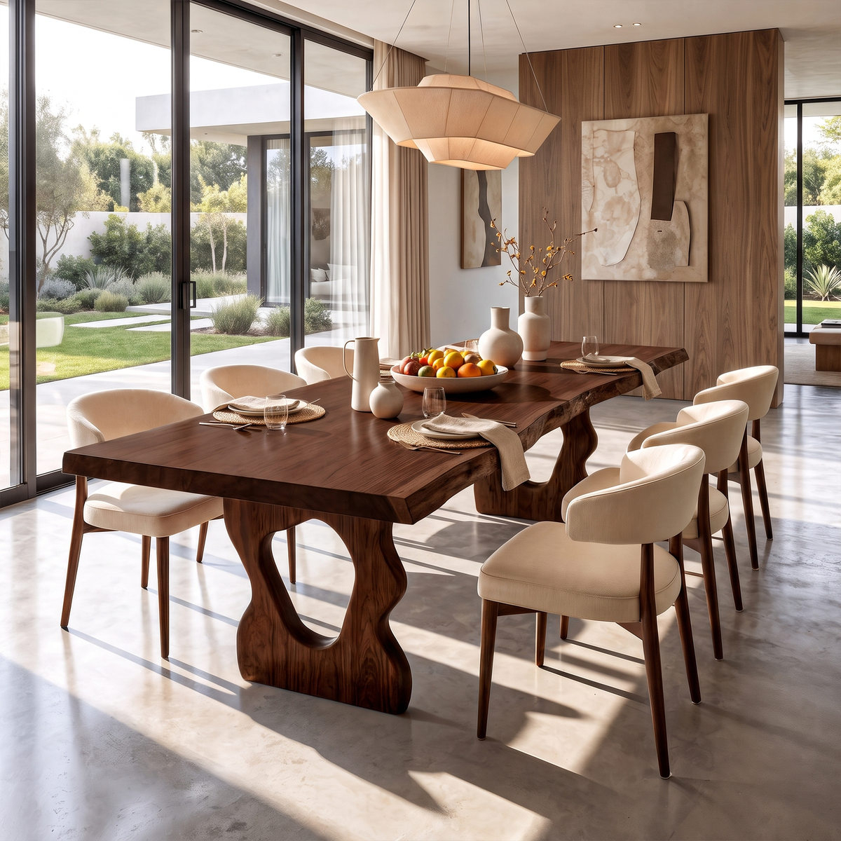 Mid Century Dining Table With Bold Curved Base For Dining Room
