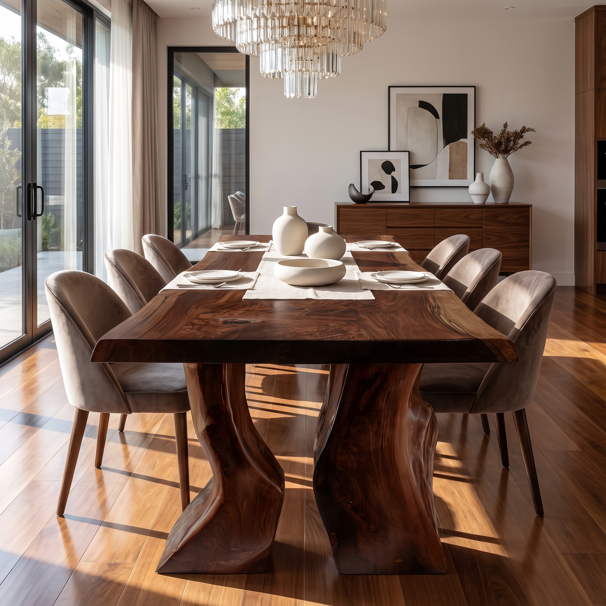Organic Dining Table With Asymmetrical Live Edge Top For Dining Room